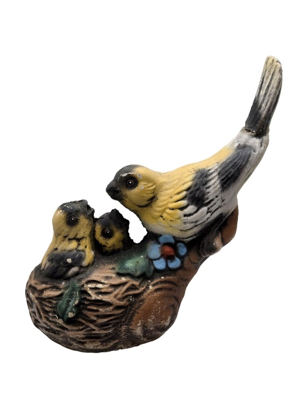 Yellow Oriole Gold Finch Bird and Nest Cement Sculpture Yard Cozy Cottagecore